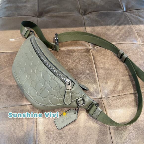 NWT Coach Warren Mini Belt Bag In Signature Leather OLIVE DRAB Caj34 - Picture 4 of 7